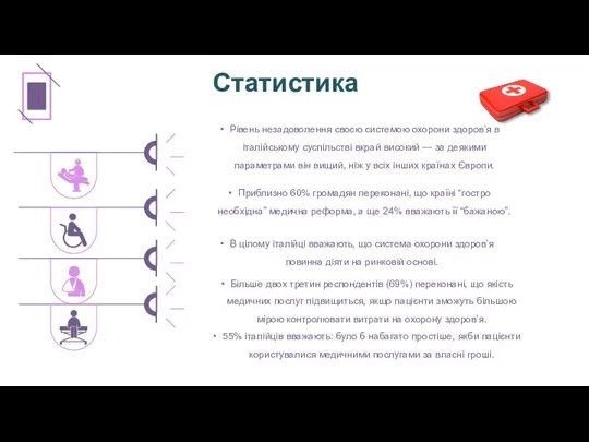 Статистика Приблизно 60% громадян переконані, що країні “гостро необхідна” медична реформа, а