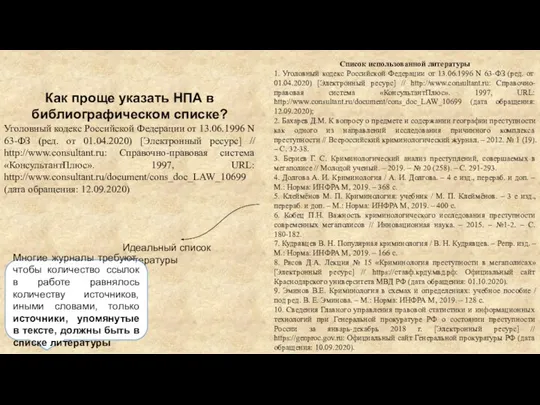 Как проще указать НПА в библиографическом списке? Уголовный кодекс Российской Федерации от