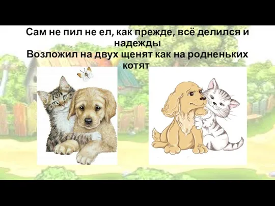 Сам не пил не ел, как прежде, всё делился и надежды Возложил