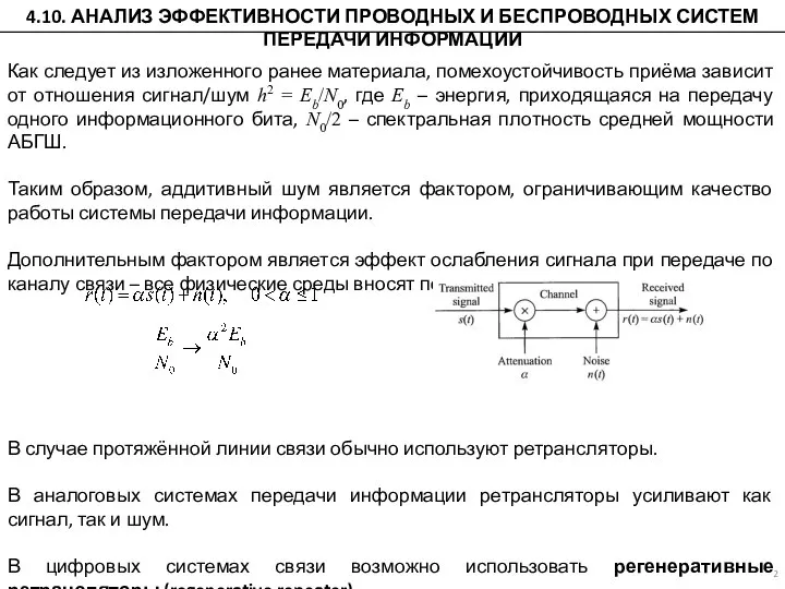 Как следует из изложенного ранее материала, помехоустойчивость приёма зависит от отношения сигнал/шум