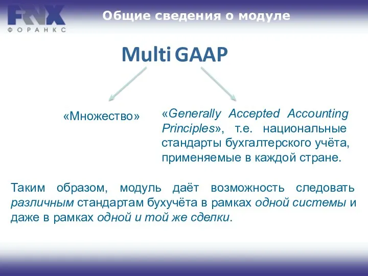 Общие сведения о модуле «Generally Accepted Accounting Principles», т.е. национальные стандарты бухгалтерского