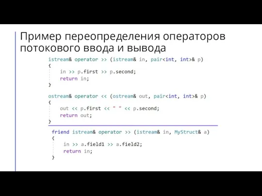 Пример переопределения операторов потокового ввода и вывода