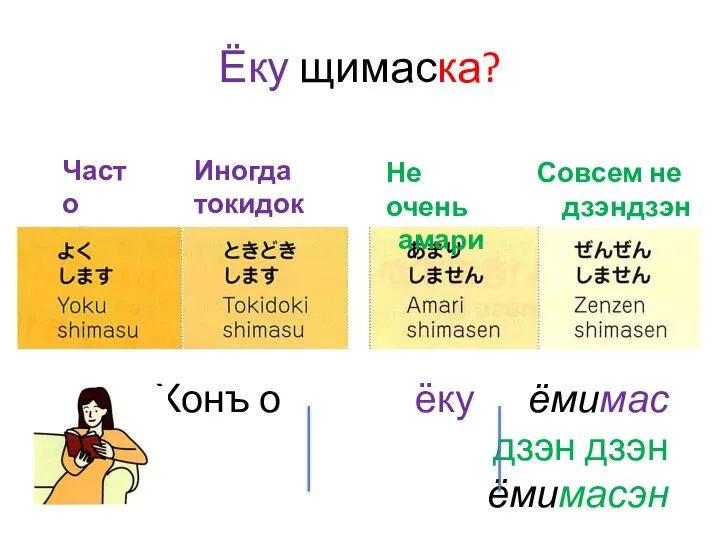 Хонъ о ёку ёмимас дзэн дзэн ёмимасэн Часто ёку Иногда токидоки Не