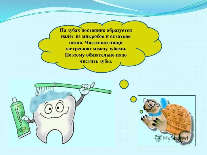 На зубах постоянно образуется налёт из микробов и остатков пищи. Частички пищи