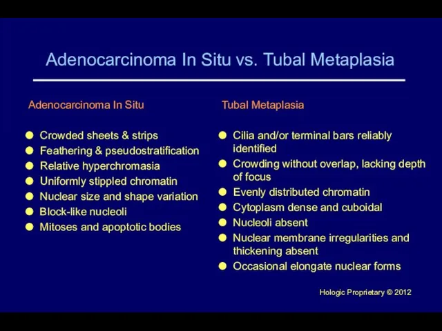 Adenocarcinoma In Situ vs. Tubal Metaplasia Adenocarcinoma In Situ Crowded sheets &