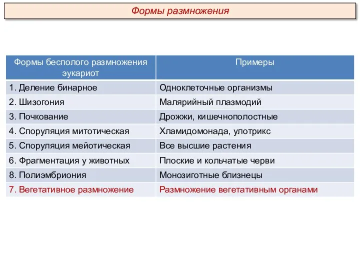 Формы размножения