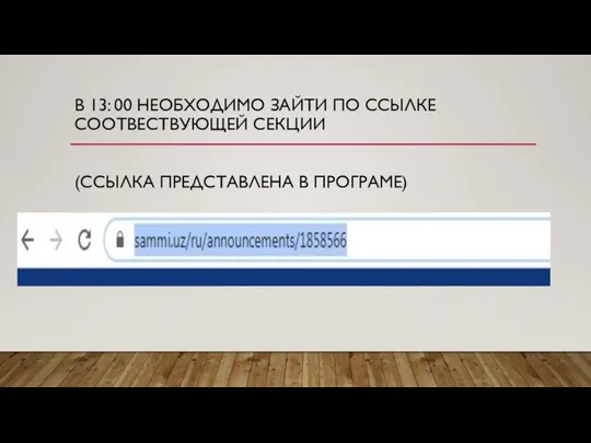 В 13: 00 НЕОБХОДИМО ЗАЙТИ ПО ССЫЛКЕ СООТВЕСТВУЮЩЕЙ СЕКЦИИ (ССЫЛКА ПРЕДСТАВЛЕНА В ПРОГРАМЕ)