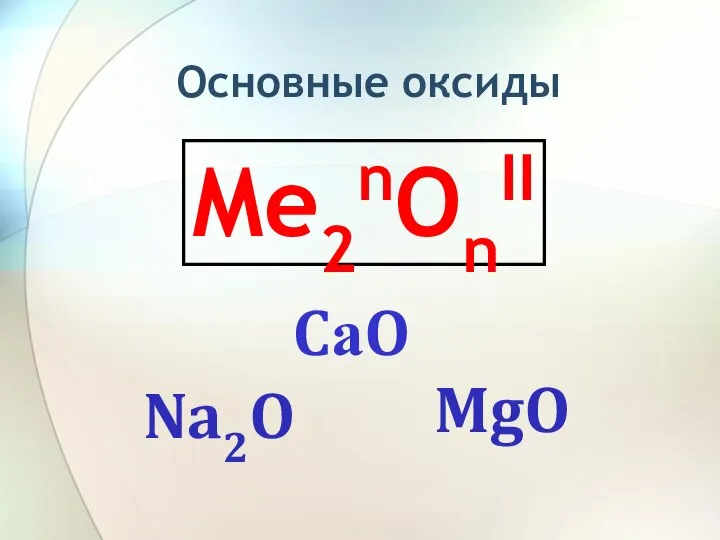 Me2nОnII Na2O MgO Основные оксиды CаO