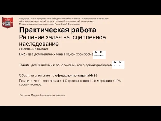 Сцепление бывает: Цис - два доминантных гена в одной хромосоме Транс -