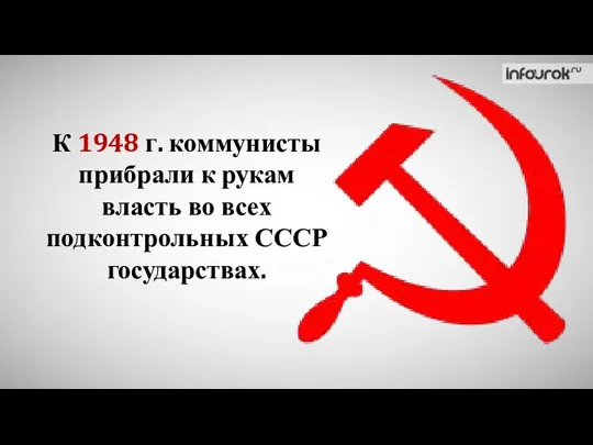 К 1948 г. коммунисты прибрали к рукам власть во всех подконтрольных СССР государствах.