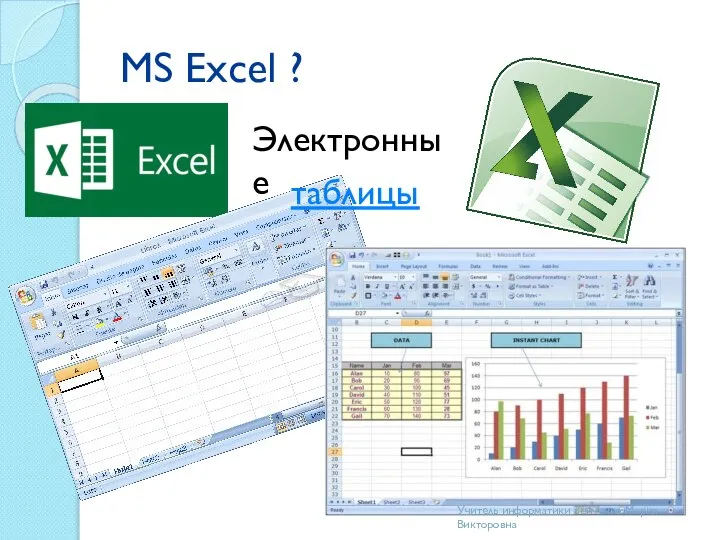 MS Excel ? таблицы Электронные Учитель информатики Зенченко Мария Викторовна