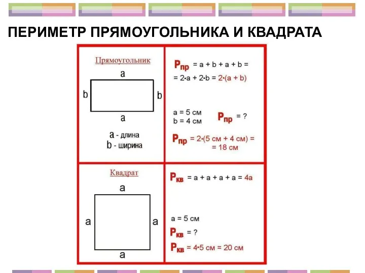 ПЕРИМЕТР ПРЯМОУГОЛЬНИКА И КВАДРАТА