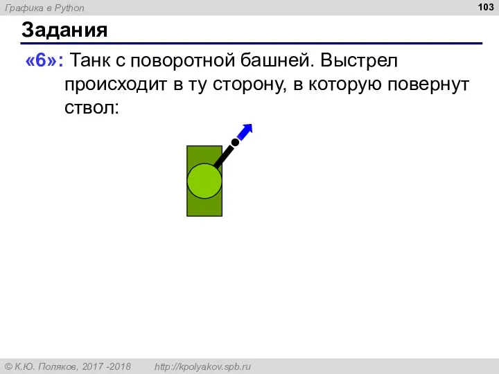 Задания «6»: Танк с поворотной башней. Выстрел происходит в ту сторону, в которую повернут ствол: