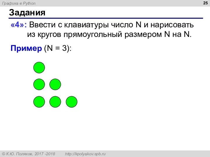 Задания «4»: Ввести с клавиатуры число N и нарисовать из кругов прямоугольный