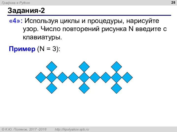 Задания-2 «4»: Используя циклы и процедуры, нарисуйте узор. Число повторений рисунка N