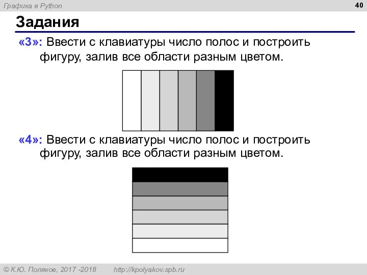 Задания «3»: Ввести с клавиатуры число полос и построить фигуру, залив все