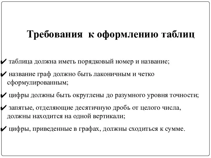 Требования к оформлению таблиц таблица должна иметь порядковый номер и название; название