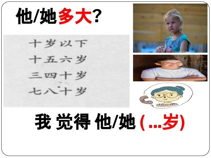 我 觉得 他/她 ( ...岁) 他/她多大?