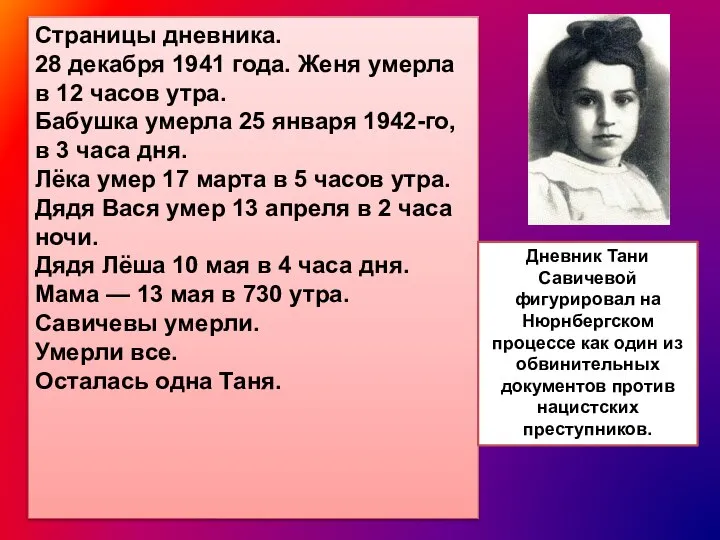 Страницы дневника. 28 декабря 1941 года. Женя умерла в 12 часов утра.