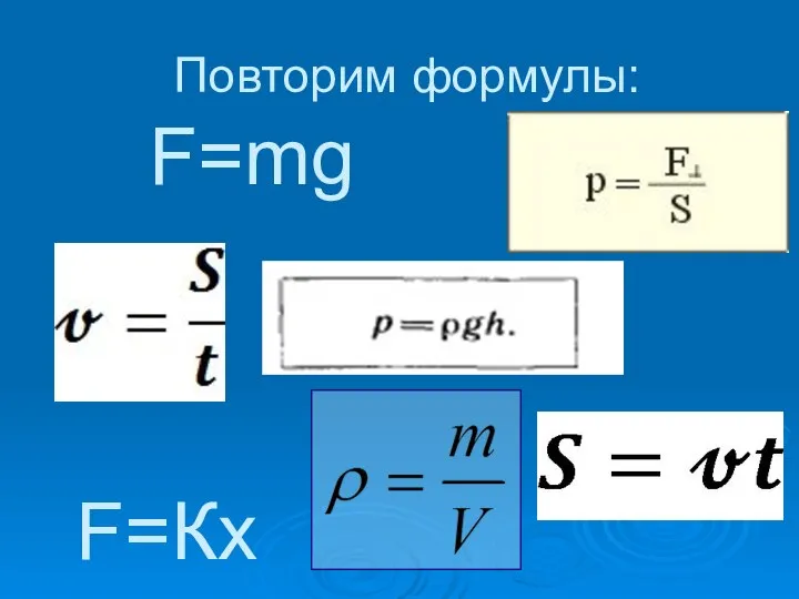 Повторим формулы: F=Кх F=mg