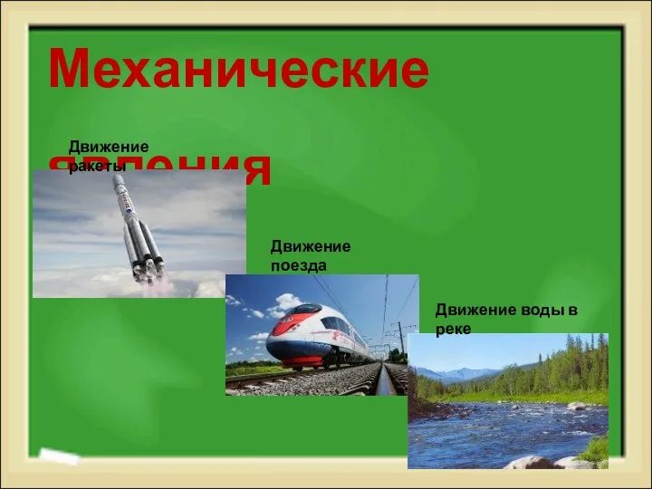 Механические явления Движение ракеты Движение поезда Движение воды в реке