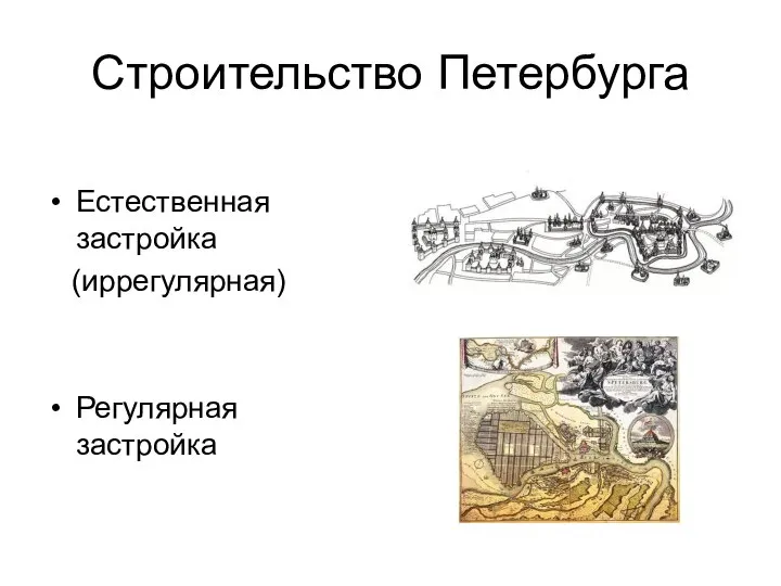 Строительство Петербурга Естественная застройка (иррегулярная) Регулярная застройка