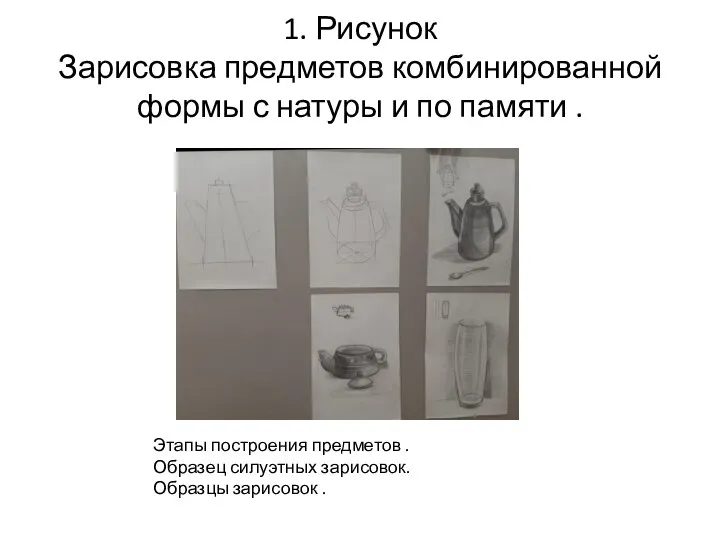 1. Рисунок Зарисовка предметов комбинированной формы с натуры и по памяти .