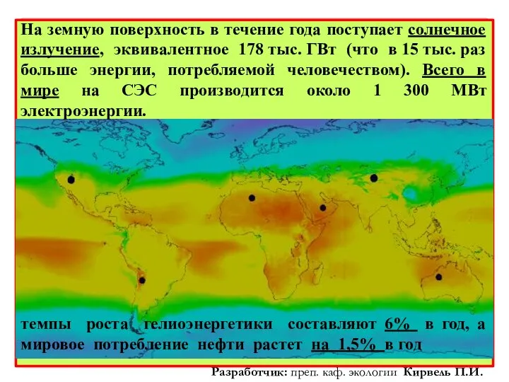 Карта интенсивности солнечного сияния На земную поверхность в течение года поступает солнечное