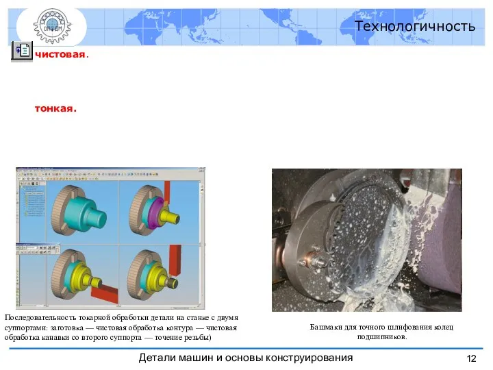 чистовая. тонкая. Технологичность Башмаки для точного шлифования колец подшипников. Последовательность токарной обработки