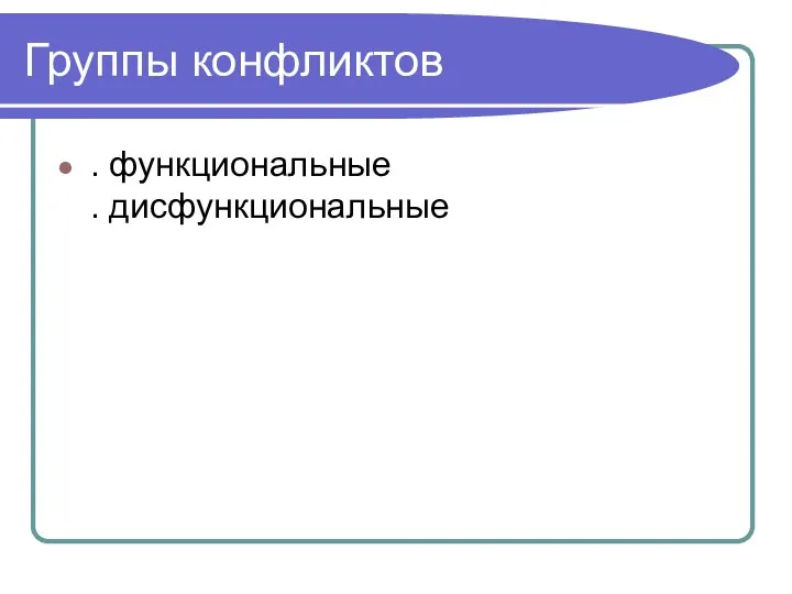 Группы конфликтов . функциональные . дисфункциональные