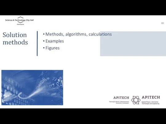 Solution methods Methods, algorithms, calculations Examples Figures 03