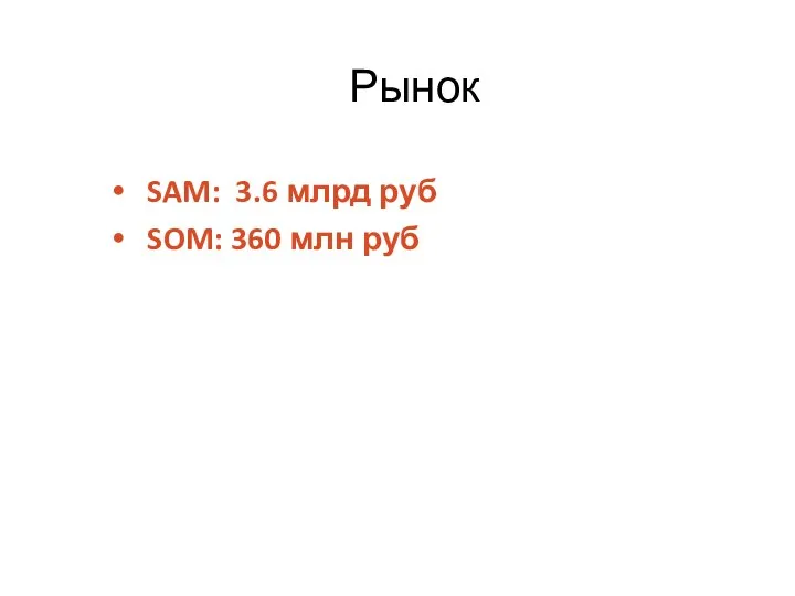 SAM: 3.6 млрд руб SOM: 360 млн руб Рынок