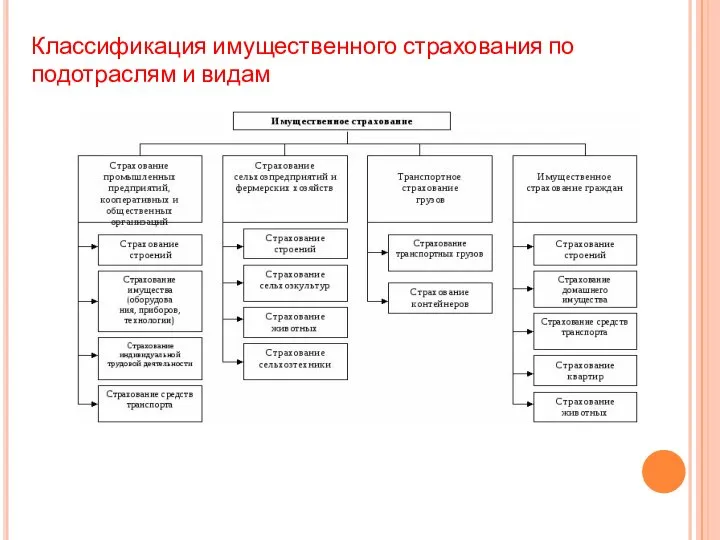 Классификация имущественного страхования по подотраслям и видам