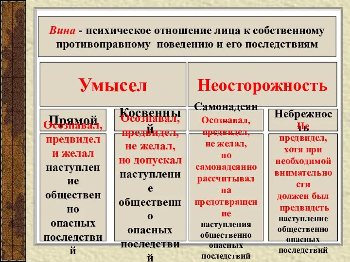 Вина - психическое отношение лица к собственному противоправному поведению и его последствиям