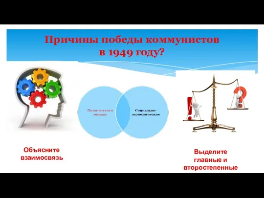 Причины победы коммунистов в 1949 году? Объясните взаимосвязь Выделите главные и второстепенные