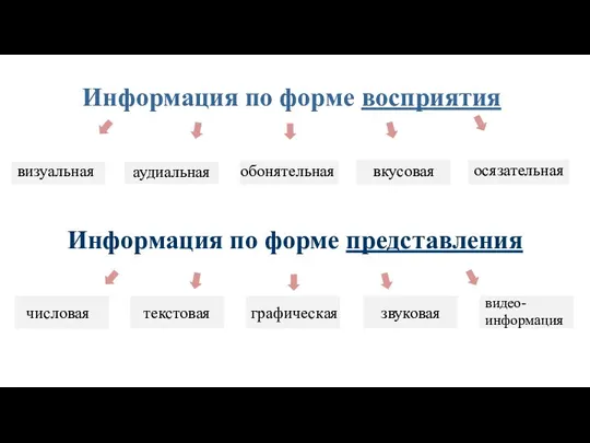 Информация по форме представления числовая текстовая графическая звуковая видео- информация Информация по