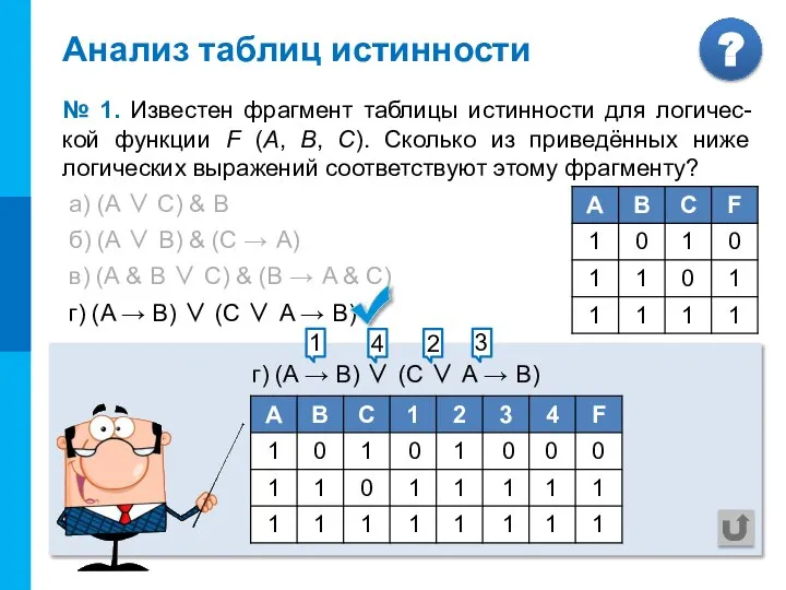 а) (A ∨ С) & В б) (A ∨ В) & (C