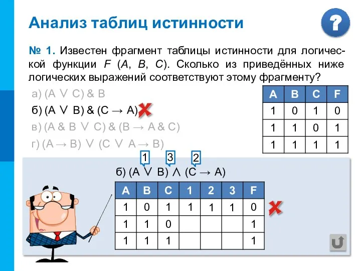 а) (A ∨ С) & В б) (A ∨ В) & (C