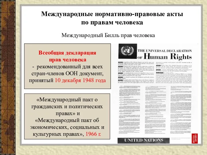 Международные нормативно-правовые акты по правам человека Всеобщая декларация прав человека - рекомендованный