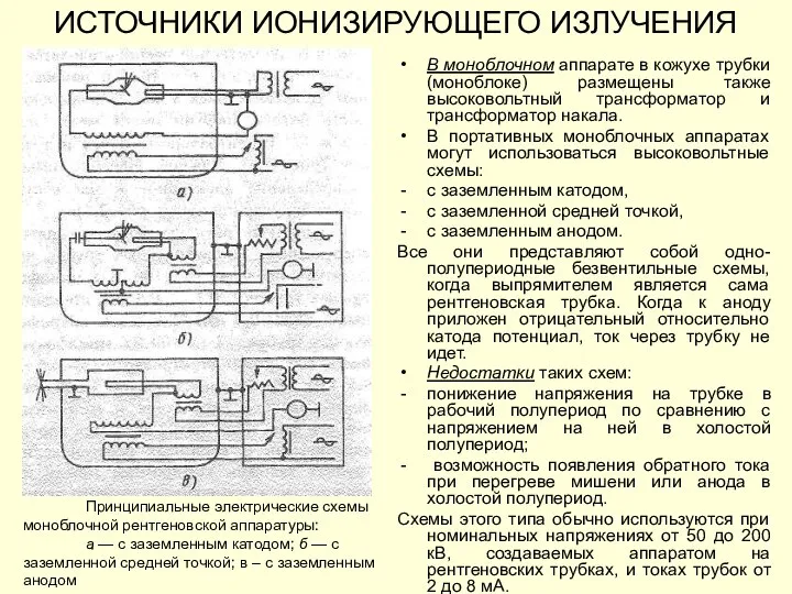 ИСТОЧНИКИ ИОНИЗИРУЮЩЕГО ИЗЛУЧЕНИЯ В моноблочном аппарате в кожухе трубки (моноблоке) размещены также