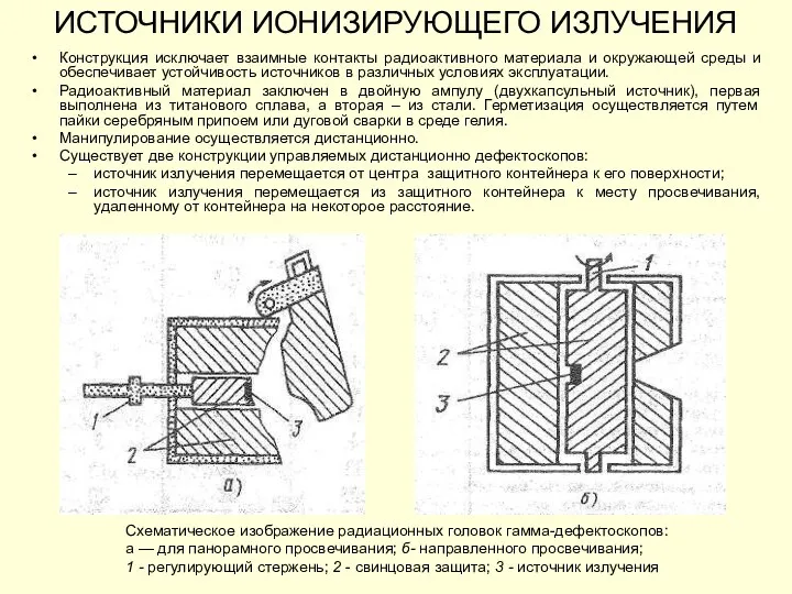 ИСТОЧНИКИ ИОНИЗИРУЮЩЕГО ИЗЛУЧЕНИЯ Конструкция исключает взаимные контакты радиоактивного материала и окружающей среды