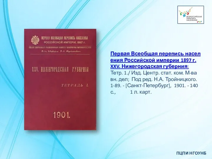 ПЦПИ НГОУНБ Первая Всеобщая перепись населения Российской империи 1897 г. XXV. Нижегородская