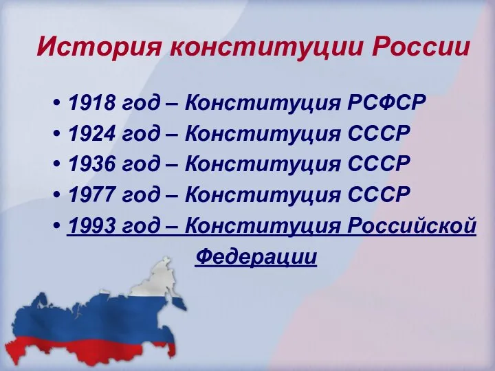 История конституции России 1918 год – Конституция РСФСР 1924 год – Конституция