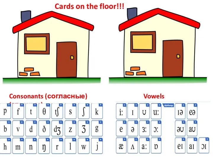 Consonants (согласные) Vowels (гласные) Cards on the floor!!!