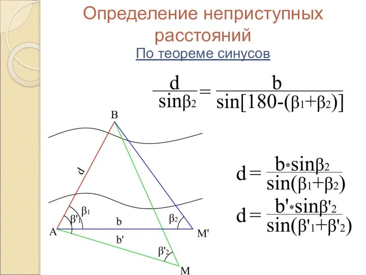 Определение неприступных расстояний По теореме синусов