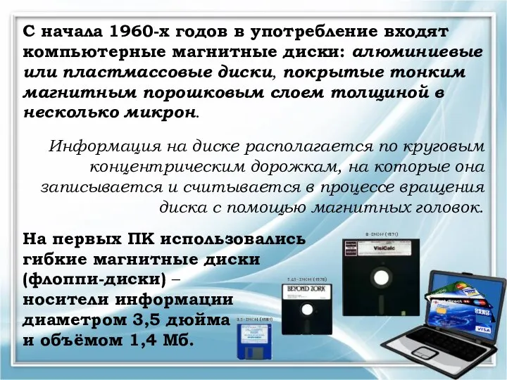 С начала 1960-х годов в употребление входят компьютерные магнитные диски: алюминиевые или