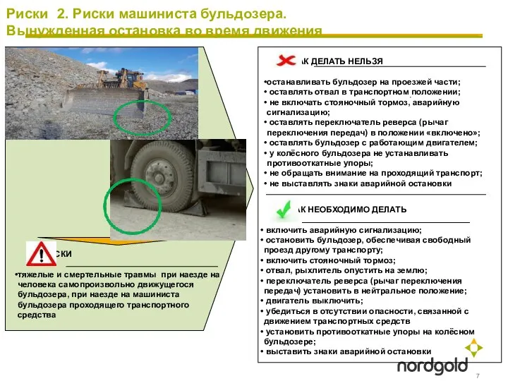Риски 2. Риски машиниста бульдозера. Вынужденная остановка во время движения РИСКИ тяжелые