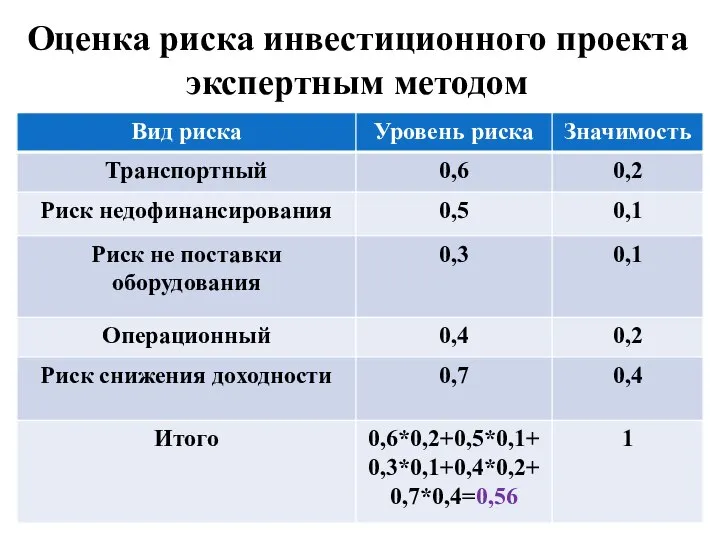 Оценка риска инвестиционного проекта экспертным методом