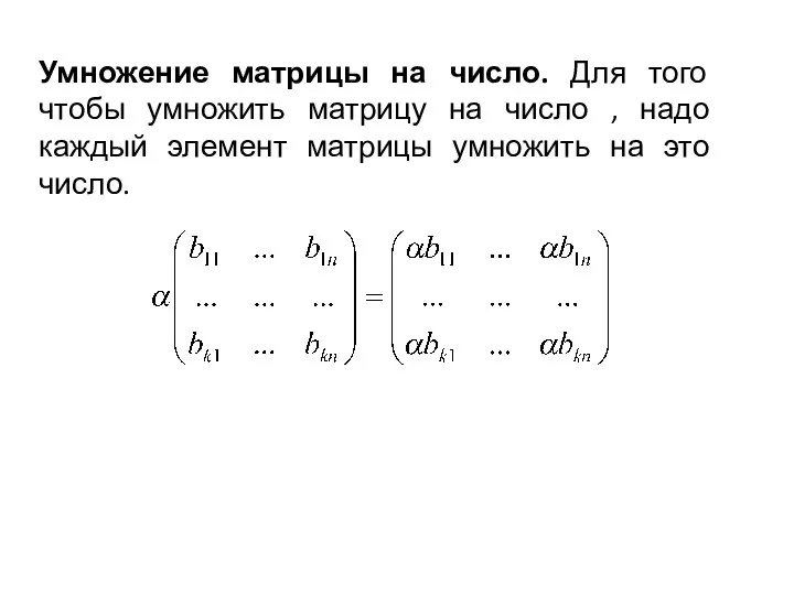 Умножение матрицы на число. Для того чтобы умножить матрицу на число ,