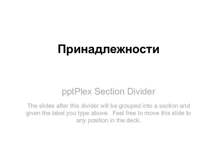 pptPlex Section Divider Принадлежности The slides after this divider will be grouped